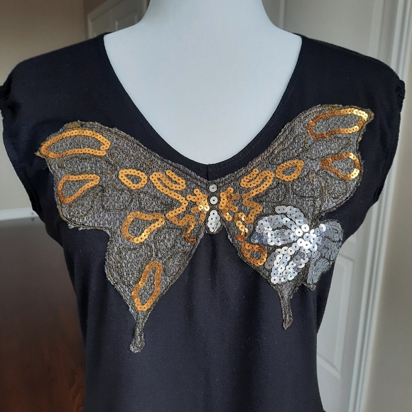 Simply Irresistible Black Sequin Butterfly Top Size Medium - Picture 2 of 6